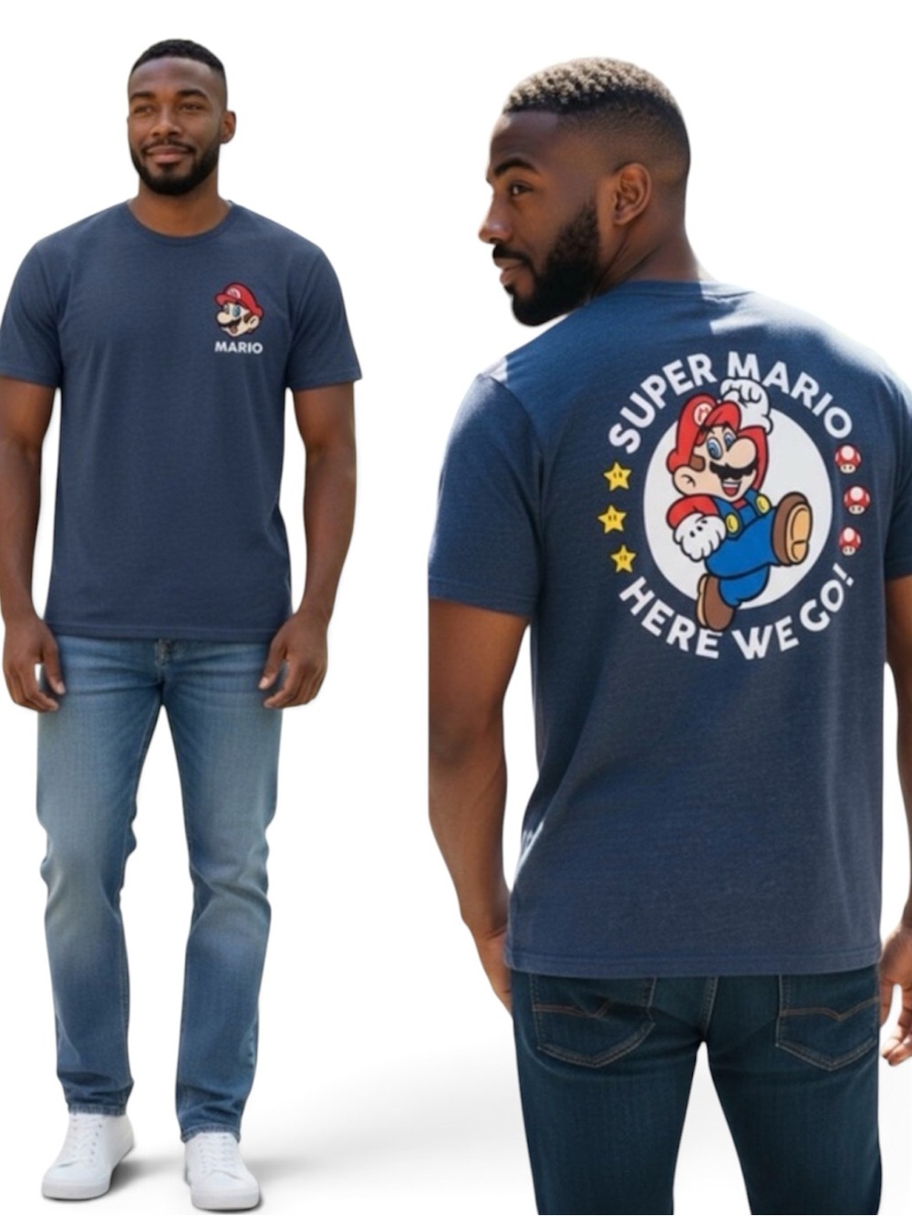 NWT Super Mario Mens Crew Neck Short Sleeve Regular Fit Big Tall Graphic T-Shirt